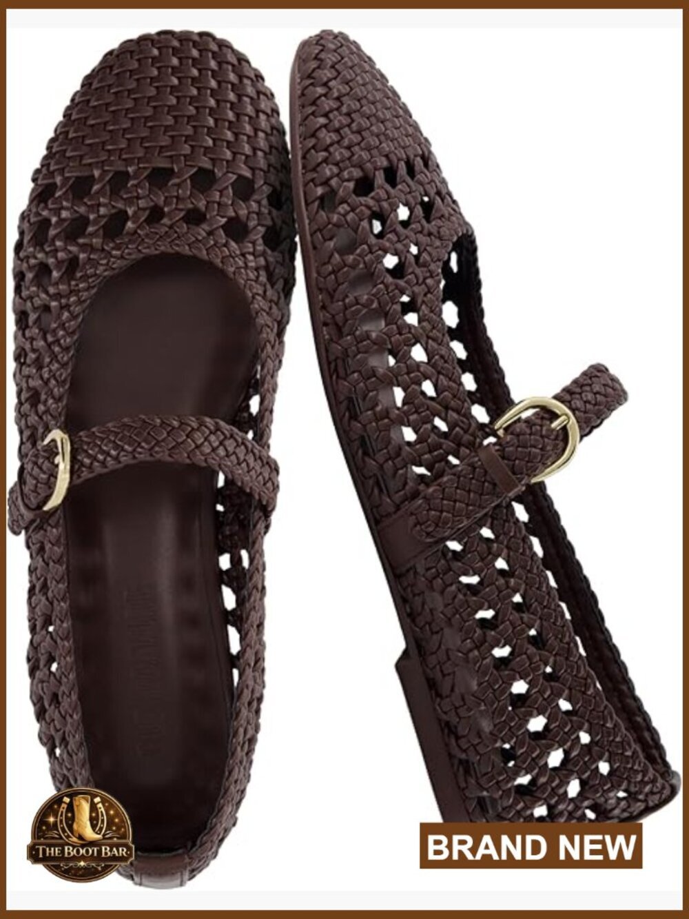 Woven Mary Jane Flats with Adjustable Strap - Cushioned Ballet Flats